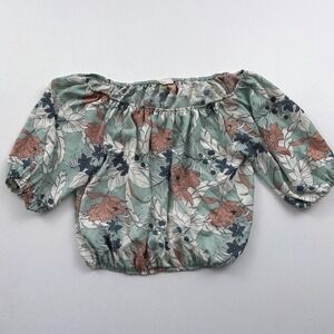 Soprano Floral Print Off Shoulder‎ Blouse Crop Top Smocked Small